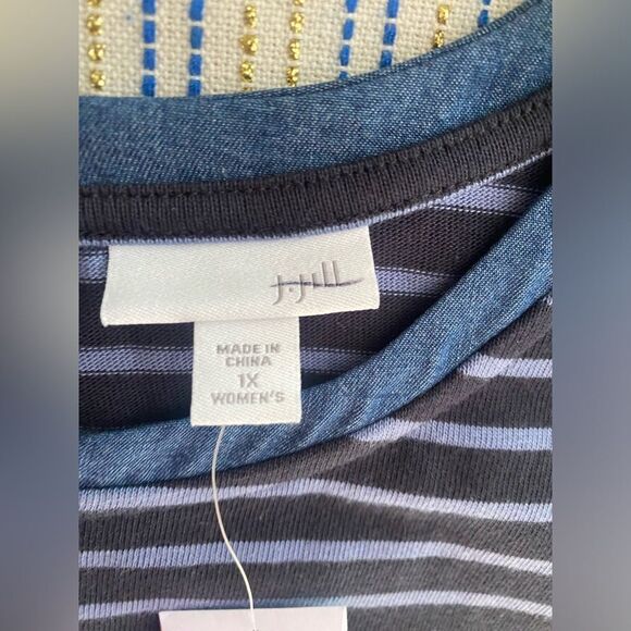 J.Jill Dress Mixed Media Shirttail  Striped Womens Size 1X  Blue Denim Pockets - Picture 4 of 15